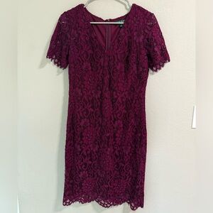 Lauren Ralph Lauren Plum Lace Sheath Dress Short Sleeve Size 6